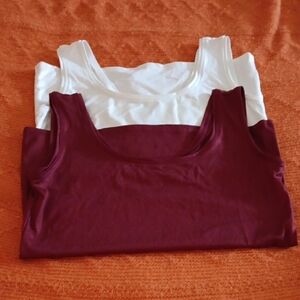 White House Black Market White and Burgundy Tank Tops